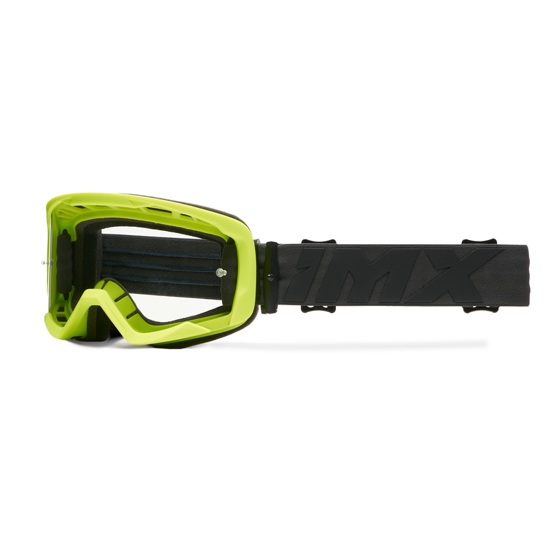 iMX Endurance Flip fluo-kelta-mustat moottoripyöräilylasit kirkkaalla pleksillä.