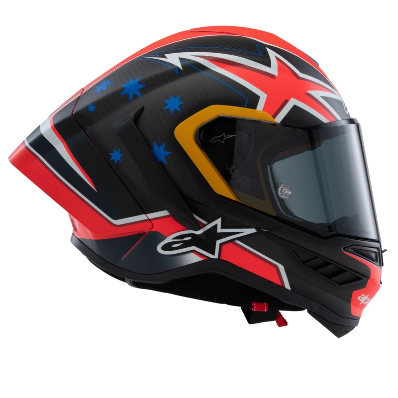 Alpinestars Supertech R10 rajoitettu painos Jack Miller matta hiili punainen-sininen-kelta-valkoinen integraali moottoripyöräilykypärä