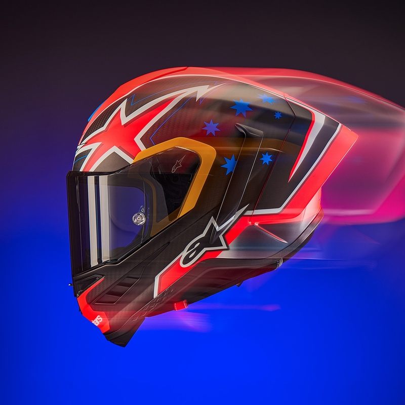 Alpinestars Supertech R10 rajoitettu painos Jack Miller matta hiili punainen-sininen-kelta-valkoinen integraali moottoripyöräilykypärä
