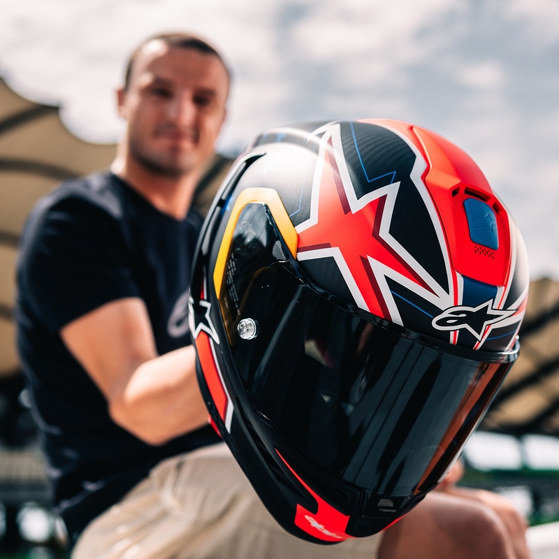 Alpinestars Supertech R10 rajoitettu painos Jack Miller matta hiili punainen-sininen-kelta-valkoinen integraali moottoripyöräilykypärä