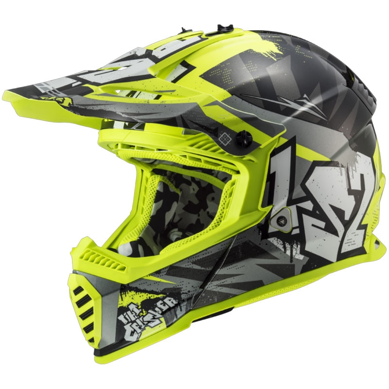 Lasten motocross kypärä LS2 MX437 Fast EVO Mini Crusher musta-keltainen