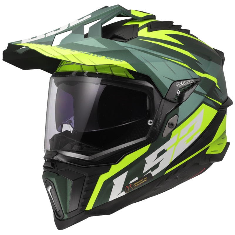 Enduro moottoripyöräilykypärä LS2 MX701 Explorer Spire vihreä-fluokokeltainen kypärä