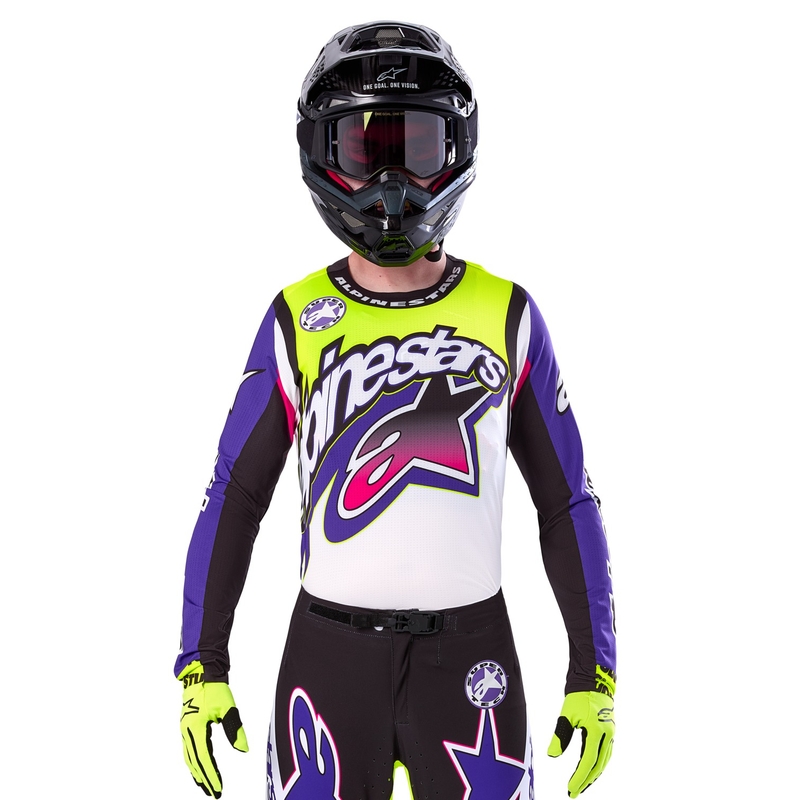 Alpinestars Supertech SX rajoitettu painos Dirt Studios valkoinen-violetti-pinkki-fluokeltainen motocross trikoo