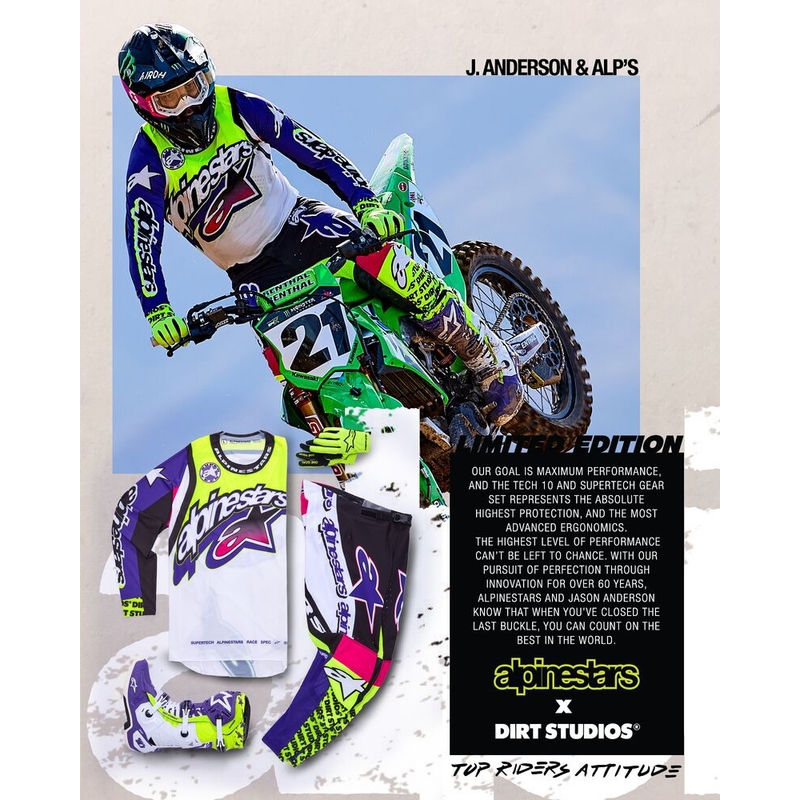 Alpinestars Supertech rajoitettu painos Dirt Studios valkoinen-violetti-pinkki-fluokeltaiset motocross-housut