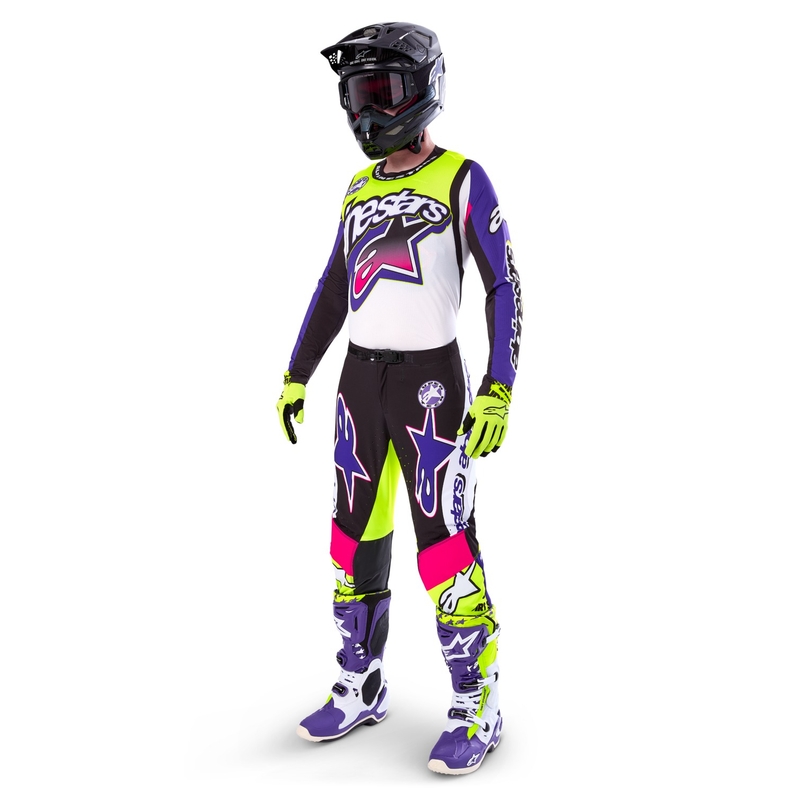 Alpinestars Supertech rajoitettu painos Dirt Studios valkoinen-violetti-pinkki-fluokeltaiset motocross-housut