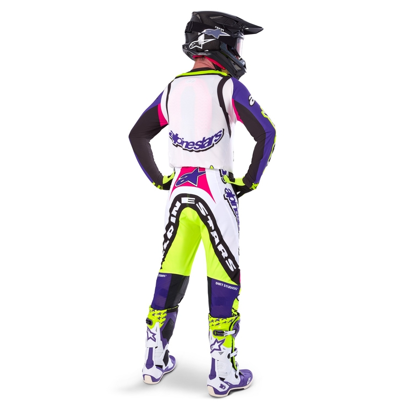 Alpinestars Supertech rajoitettu painos Dirt Studios valkoinen-violetti-pinkki-fluokeltaiset motocross-housut