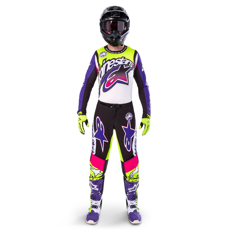 Alpinestars Supertech rajoitettu painos Dirt Studios valkoinen-violetti-pinkki-fluokeltaiset motocross-housut