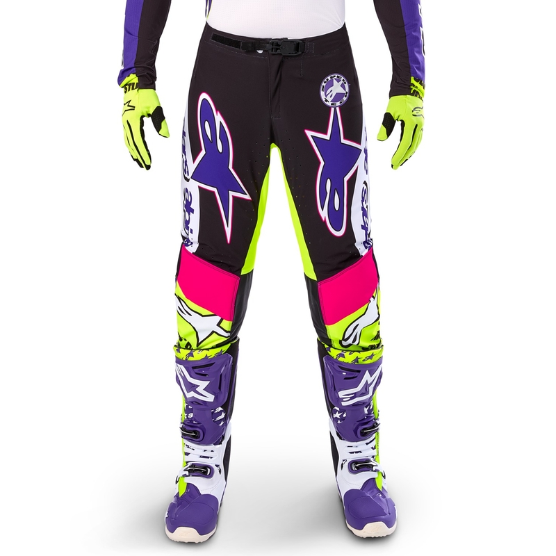 Alpinestars Supertech rajoitettu painos Dirt Studios valkoinen-violetti-pinkki-fluokeltaiset motocross-housut