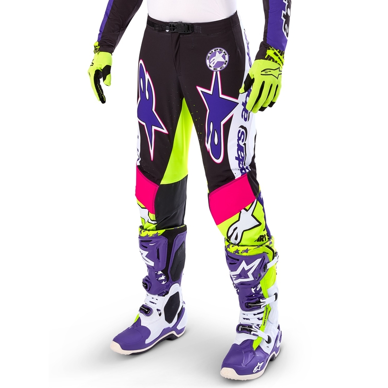 Alpinestars Supertech rajoitettu painos Dirt Studios valkoinen-violetti-pinkki-fluokeltaiset motocross-housut
