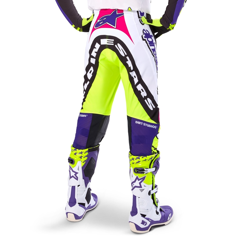 Alpinestars Supertech rajoitettu painos Dirt Studios valkoinen-violetti-pinkki-fluokeltaiset motocross-housut