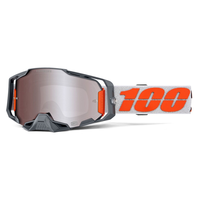 Motocross-lasit 100% ARMEGA Silver hopeisella HIPER plexillä