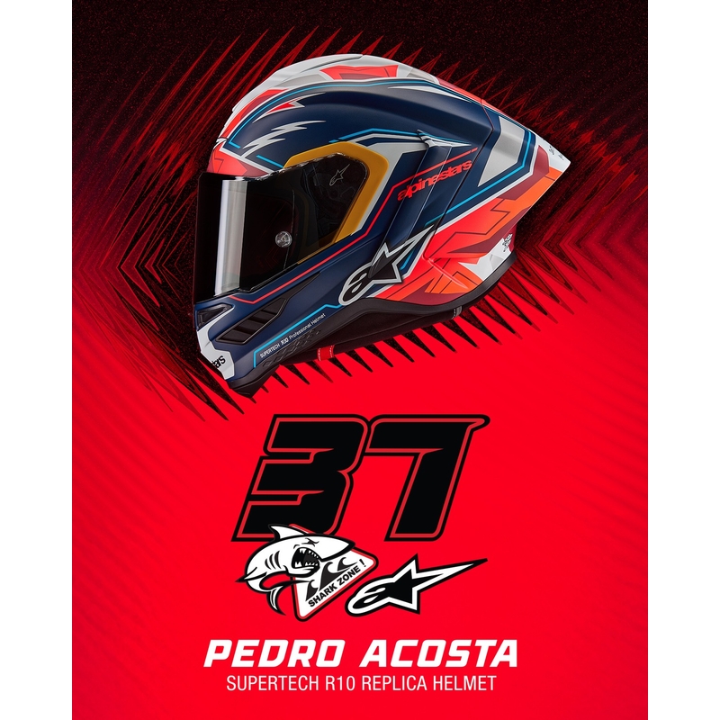 Alpinestars Supertech R-10 rajoitettu painos Pedro Acosta matta sininen-punainen-valkoinen integraali moottoripyöräilykypärä