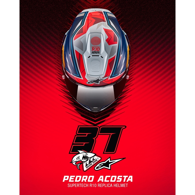 Alpinestars Supertech R-10 rajoitettu painos Pedro Acosta matta sininen-punainen-valkoinen integraali moottoripyöräilykypärä