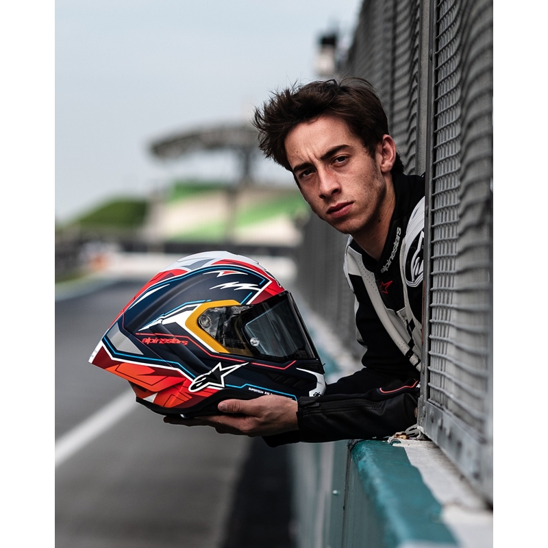 Alpinestars Supertech R-10 rajoitettu painos Pedro Acosta matta sininen-punainen-valkoinen integraali moottoripyöräilykypärä