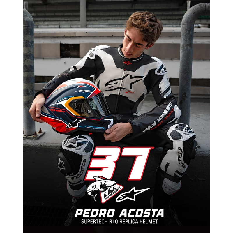 Alpinestars Supertech R-10 rajoitettu painos Pedro Acosta matta sininen-punainen-valkoinen integraali moottoripyöräilykypärä