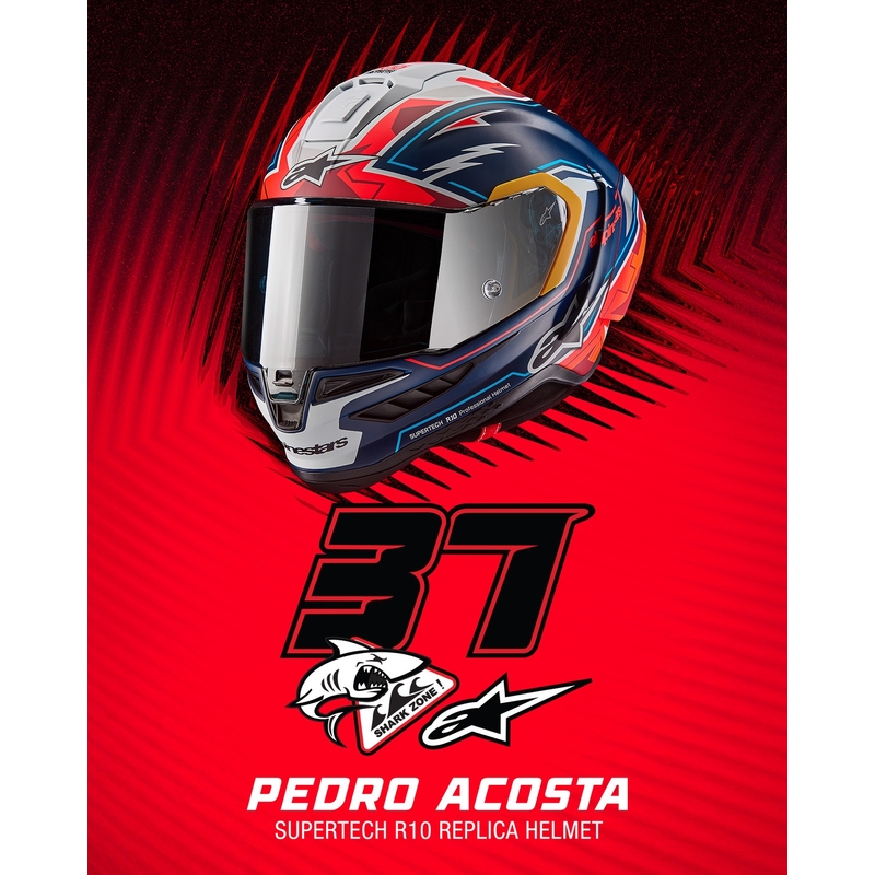 Alpinestars Supertech R-10 rajoitettu painos Pedro Acosta matta sininen-punainen-valkoinen integraali moottoripyöräilykypärä
