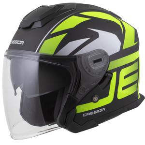 Cassida Jet Tech 2.0 RoTo avoin moottoripyöräilykypärä mattamusta-fluo-kelta-valkoinen-vaalea