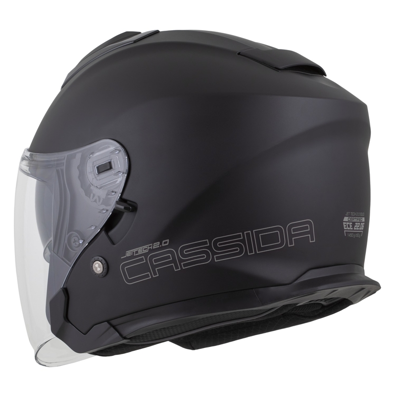 Cassida Jet Tech 2.0 Solid Matte Black-Grey Avoin moottoripyöräilykypärä