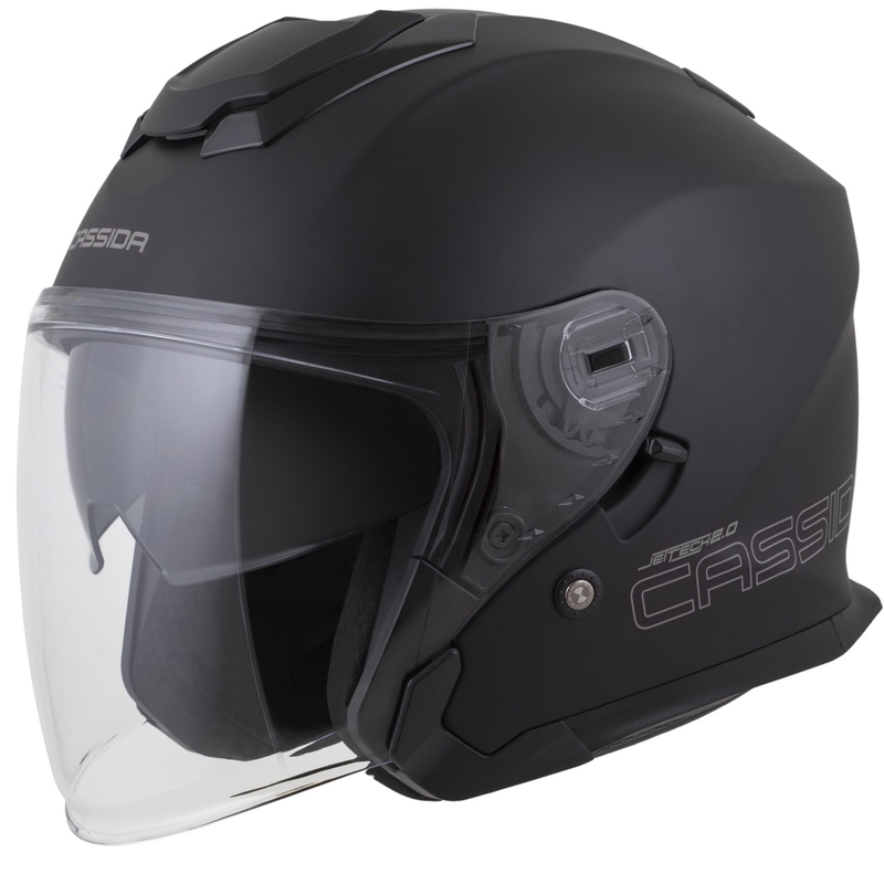 Cassida Jet Tech 2.0 Solid Matte Black-Grey Avoin moottoripyöräilykypärä