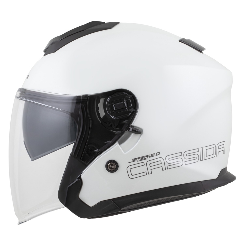 Cassida Jet Tech 2.0 Solid White-Black-Grey Avoin moottoripyöräilykypärä