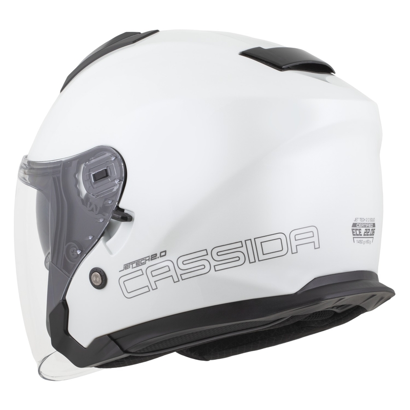 Cassida Jet Tech 2.0 Solid White-Black-Grey Avoin moottoripyöräilykypärä