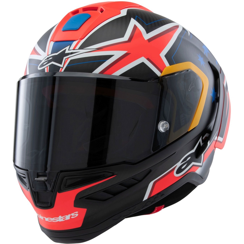 Alpinestars Supertech R10 rajoitettu painos Jack Miller matta hiili punainen-sininen-kelta-valkoinen integraali moottoripyöräilykypärä