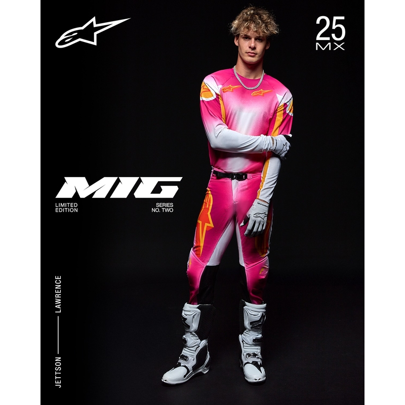 Alpinestars Supertech rajoitettu painos MIG fluo vaaleanpunainen-valko-oranssi motocross housut