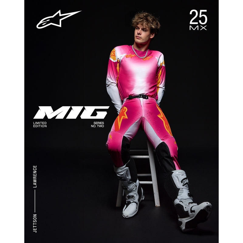 Alpinestars Supertech rajoitettu painos MIG fluo vaaleanpunainen-valko-oranssi motocross housut