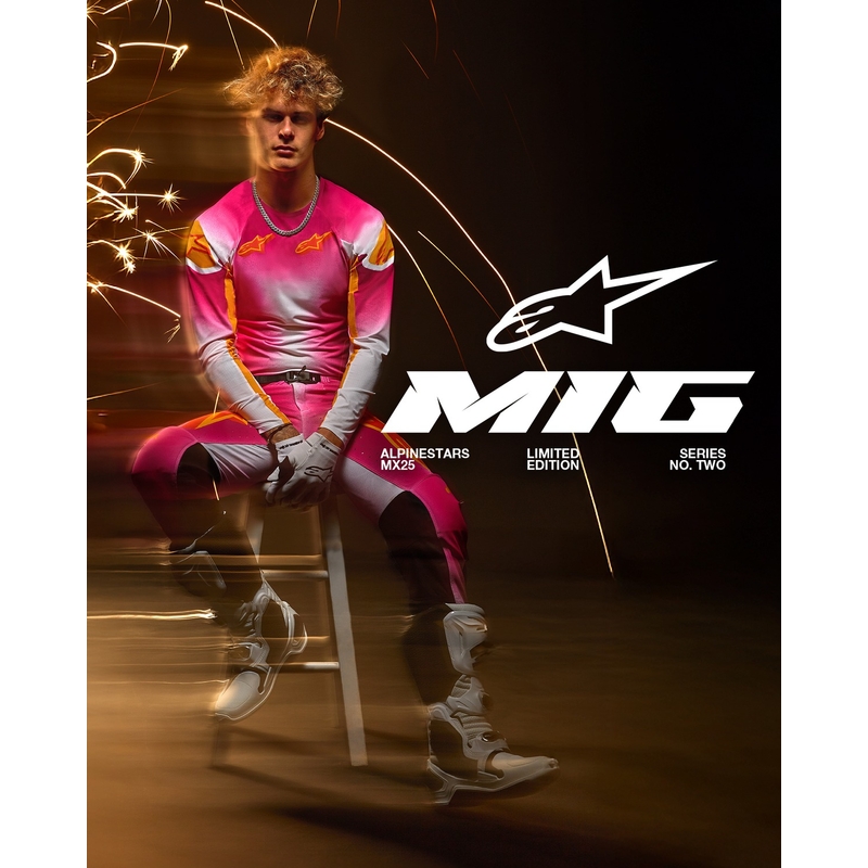 Alpinestars Supertech rajoitettu painos MIG fluo vaaleanpunainen-valko-oranssi motocross housut