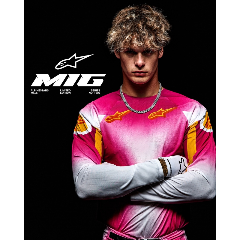Alpinestars Supertech rajoitettu painos MIG fluo vaaleanpunainen-valko-oranssi motocross housut