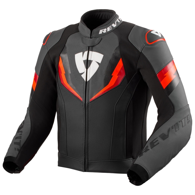 Revit Quantum 3 musta-fluo-punainen nahkainen moottoripyörätakki