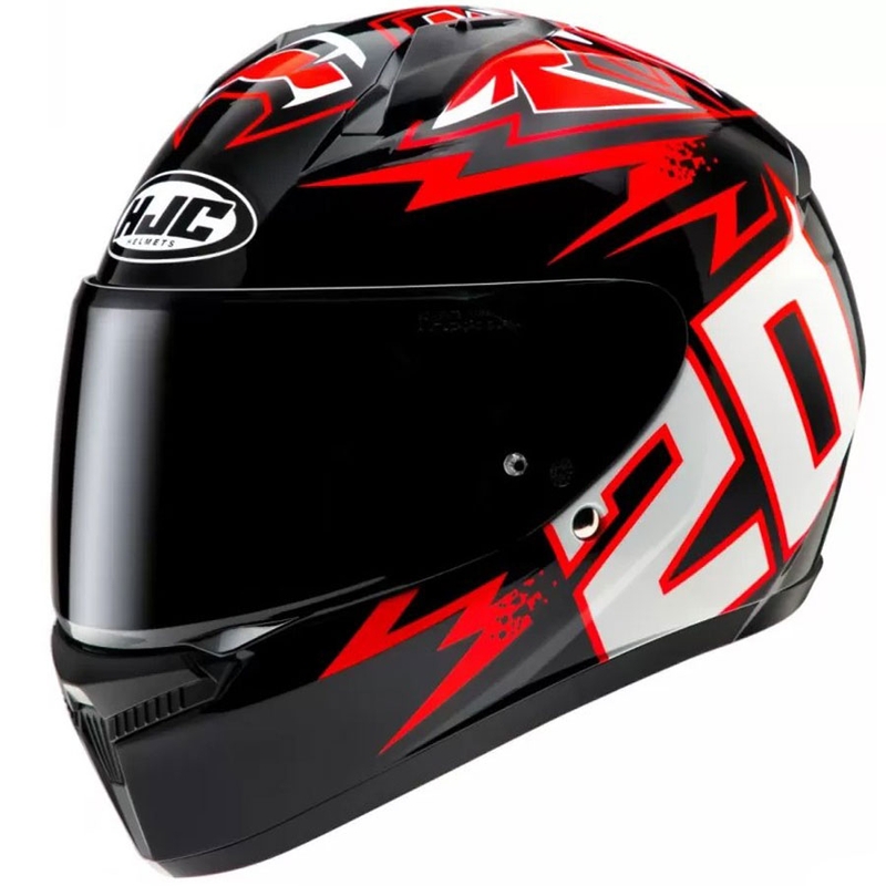 HJC C10 Diablo Mask MC1 musta-puna-valkoinen integroitu moottoripyöräilykypärä.