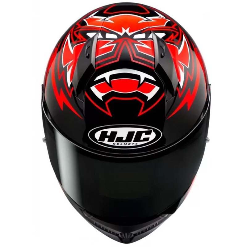 HJC C10 Diablo Mask MC1 musta-puna-valkoinen integroitu moottoripyöräilykypärä.
