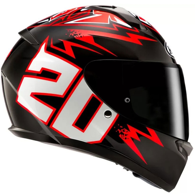 HJC C10 Diablo Mask MC1 musta-puna-valkoinen integroitu moottoripyöräilykypärä.