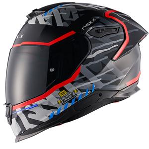 NEXX Y.100R Urbangram musta-punainen integraalinen moottoripyöräilykypärä