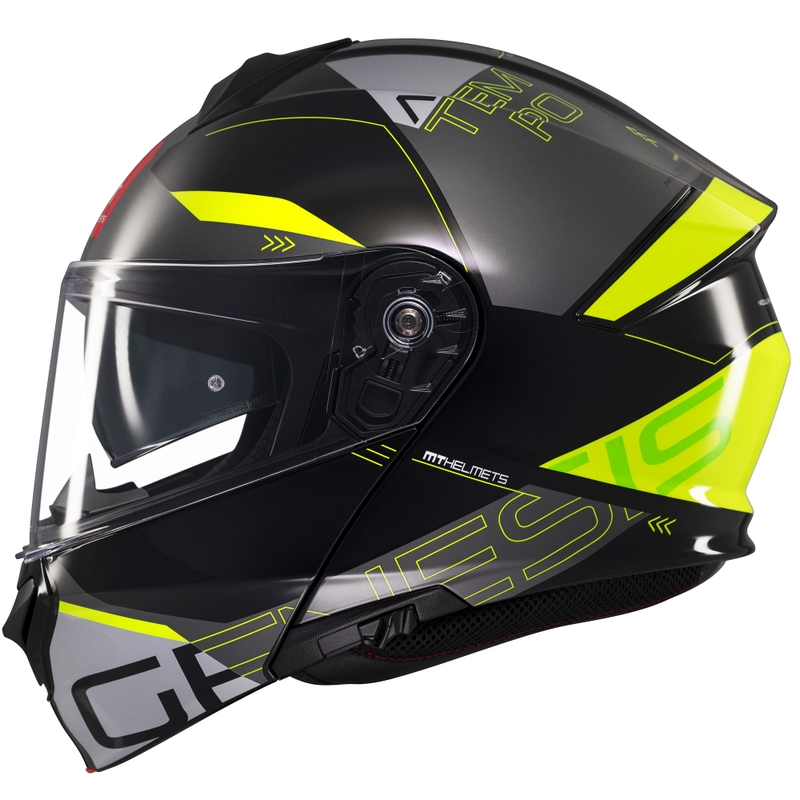 MT Genesis SV Atempo musta-harmaa-fluo-keltainen flip-up moottoripyöräilykypärä