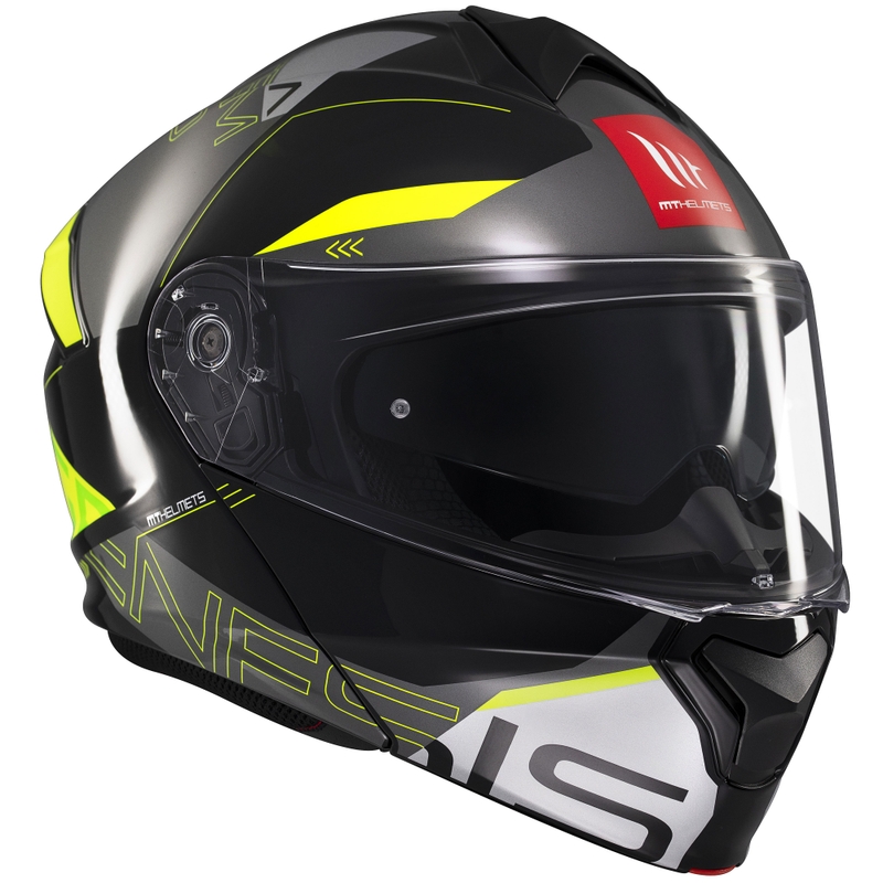 MT Genesis SV Atempo musta-harmaa-fluo-keltainen flip-up moottoripyöräilykypärä