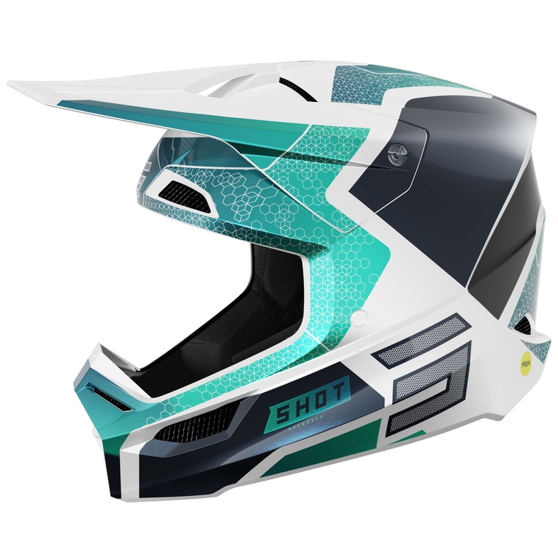 Motocross kypärä Shot Race Phaser pearl musta-turkoosi-valkoinen