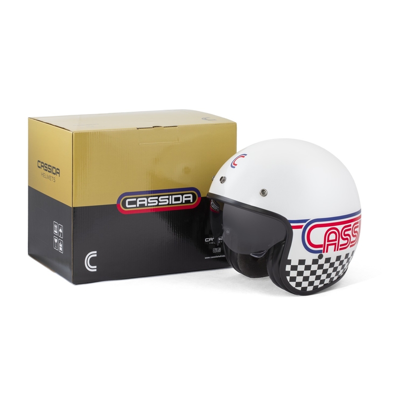 Cassida Oxygen 2.0 Rondo avoin moottoripyöräilykypärä helmiäisvalkoinen-punainen-punasininen-musta