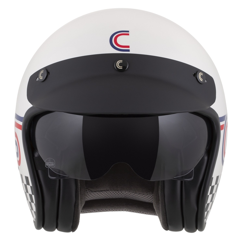 Cassida Oxygen 2.0 Rondo avoin moottoripyöräilykypärä helmiäisvalkoinen-punainen-punasininen-musta