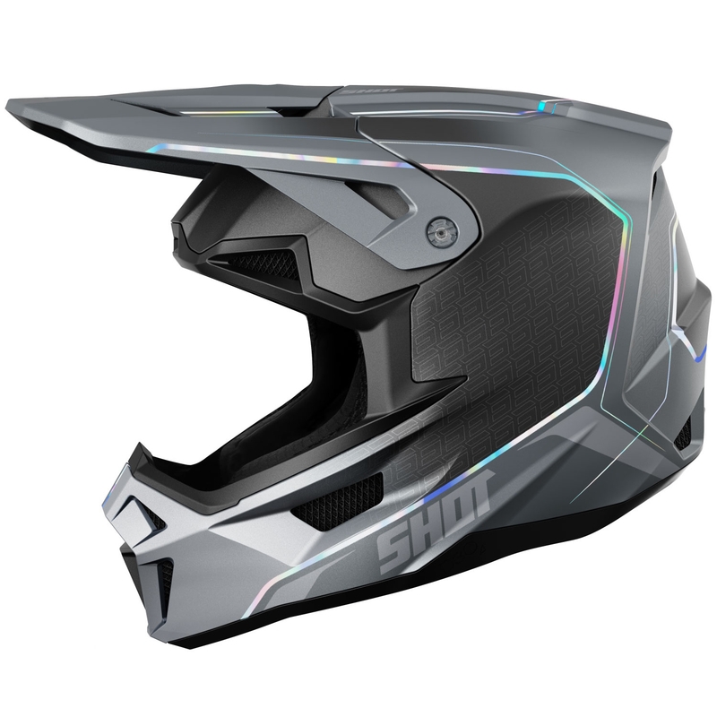 Motocross kypärä Shot Lite Challenger helmiäisharmaa hologrammi