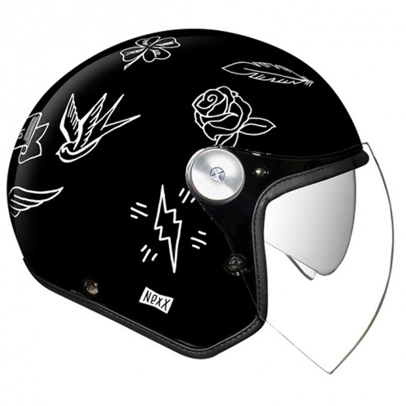 Avoin kypärä Nexx X.G30 Tattoo musta ja valkoinen alennusmyynti