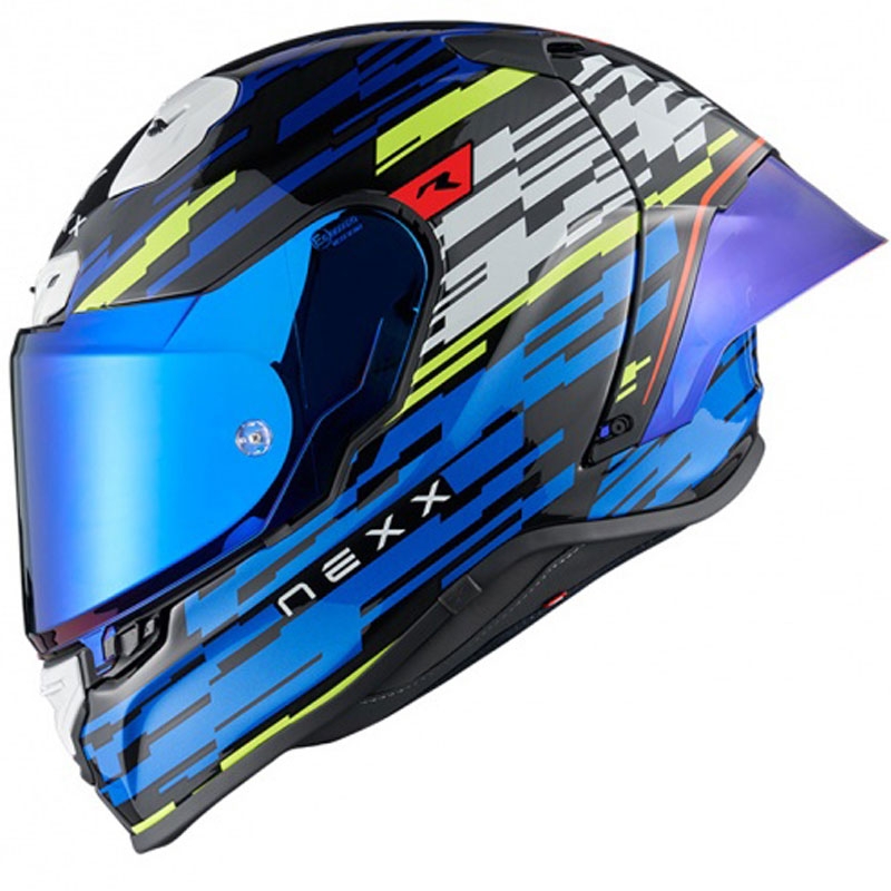 Integraalinen moottoripyöräilykypärä Nexx X.R3R Glitch Racer sini-fluo keltainen alennusmyynti