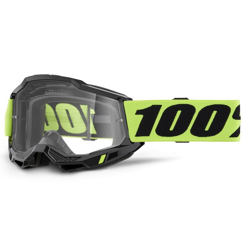 Motocross-lasit 100% ACCURI 2 keltainen kirkkaalla pleksillä varustettuna
