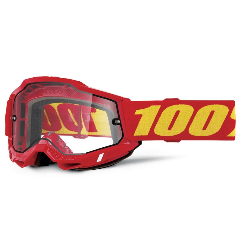 Motocross-lasit 100% ACCURI 2 Enduro punainen kaksinkertaisella kirkkaalla pleksillä varustettuna.