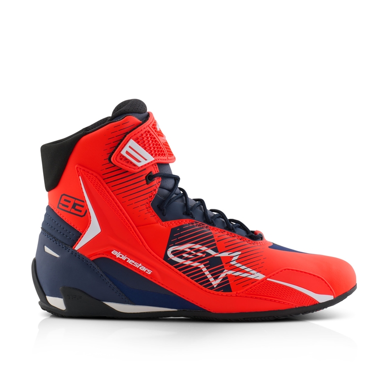 Alpinestars Faster-4 collection MM93 fluo punainen-sininen-valkoinen moottoripyöräsaappaat
