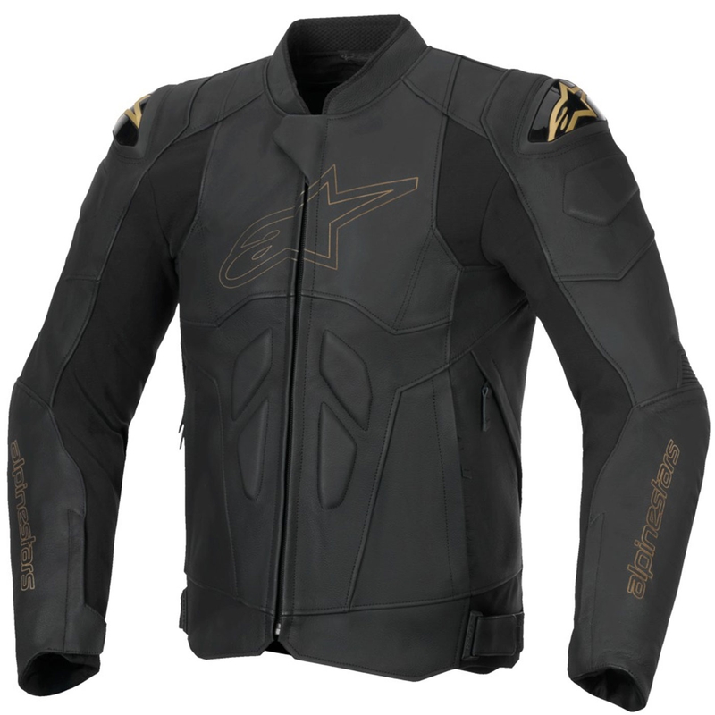 Alpinestars Dusk musta ja kultainen nahkainen moottoripyörätakki