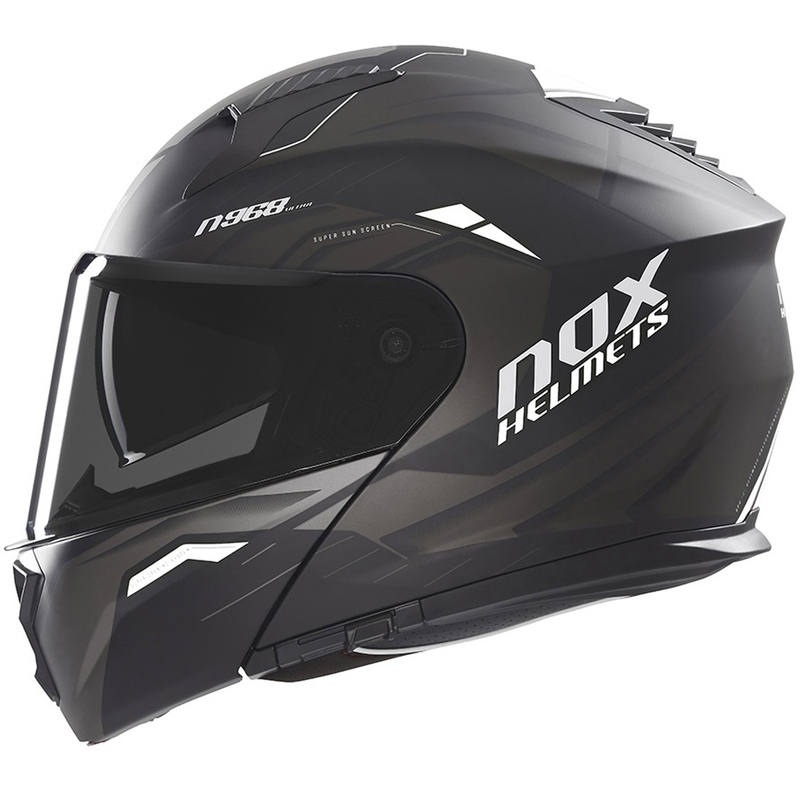 NOX N968 Ultra mattamusta-valkoinen flip-up moottoripyöräilykypärä