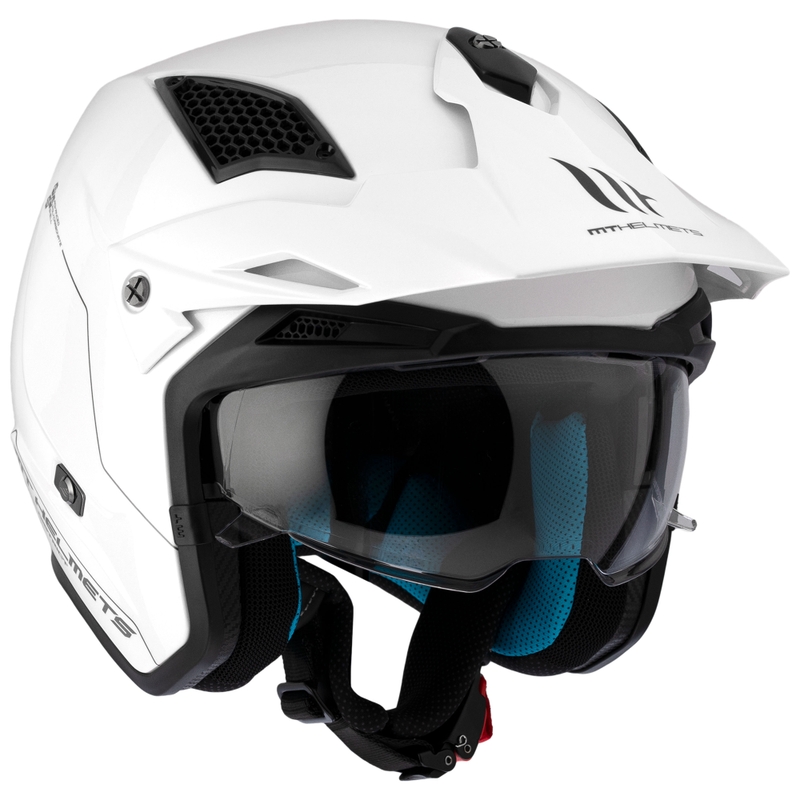 MT District SV Solid White Open Trial Moottoripyöräilykypärä