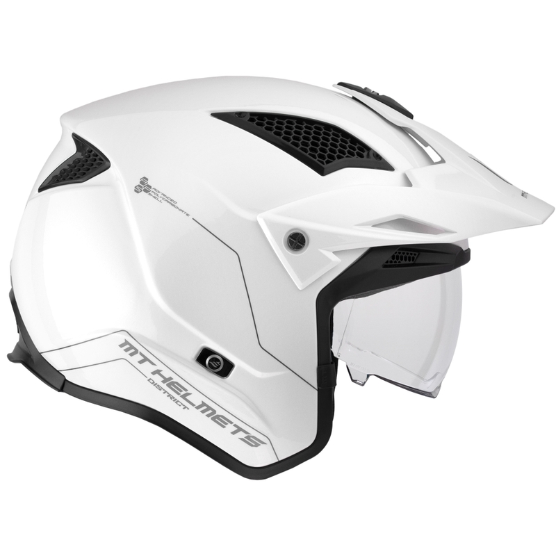 MT District SV Solid White Open Trial Moottoripyöräilykypärä